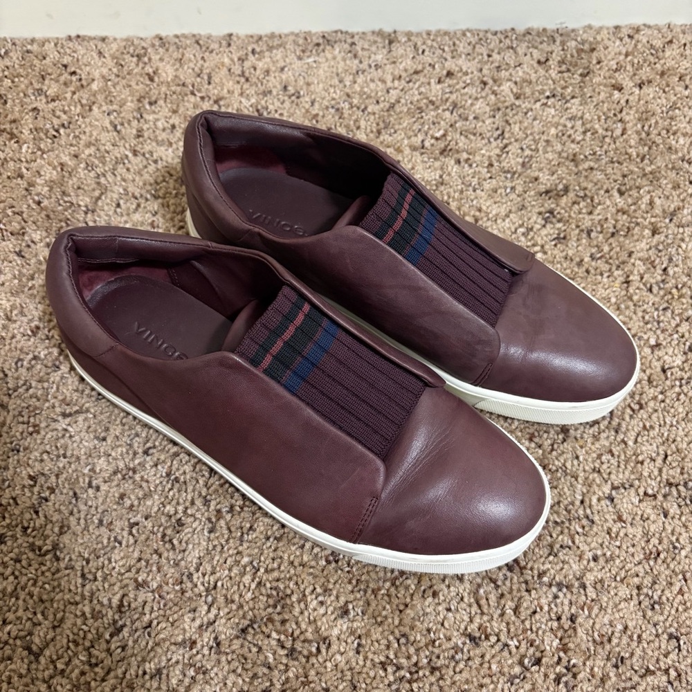 Vince Cantara Slip On Sneaker, Dark Purple Leather Slip-on Sneakers, Size 8 / 38